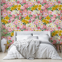 Delicate floral mural with soft blush roses

