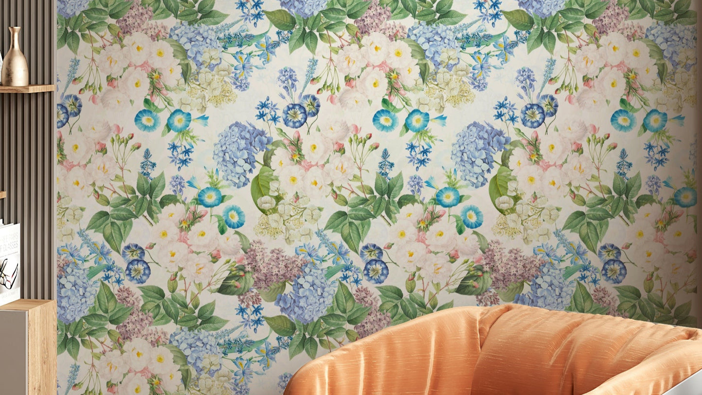 Romantic rose and hydrangea wallpaper for walls

