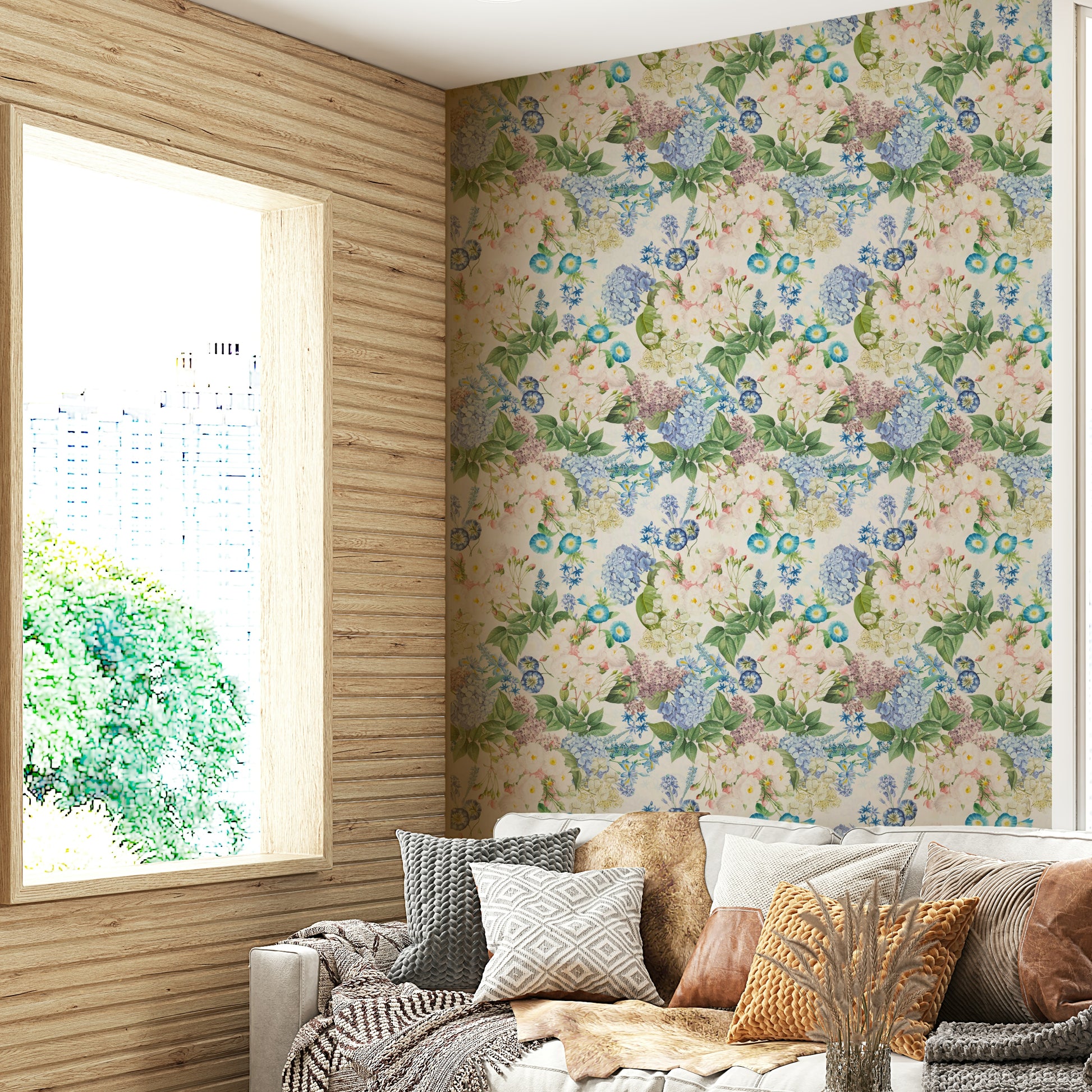 Romantic floral mural for bedroom walls

