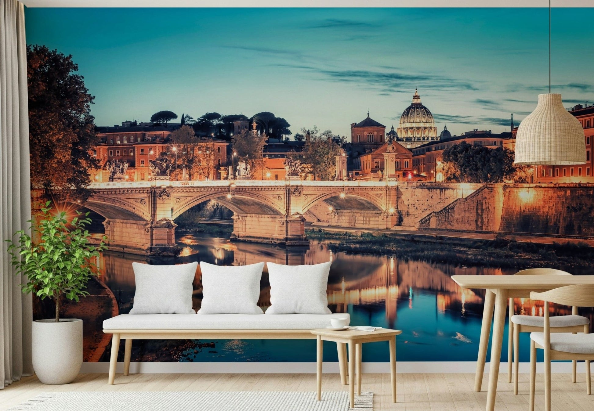 Historic bridge lights Rome Reflections decorative wall mural.