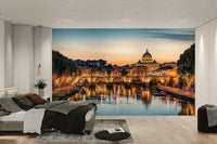 A calming ancient city wallpaper mural that defines a space.

