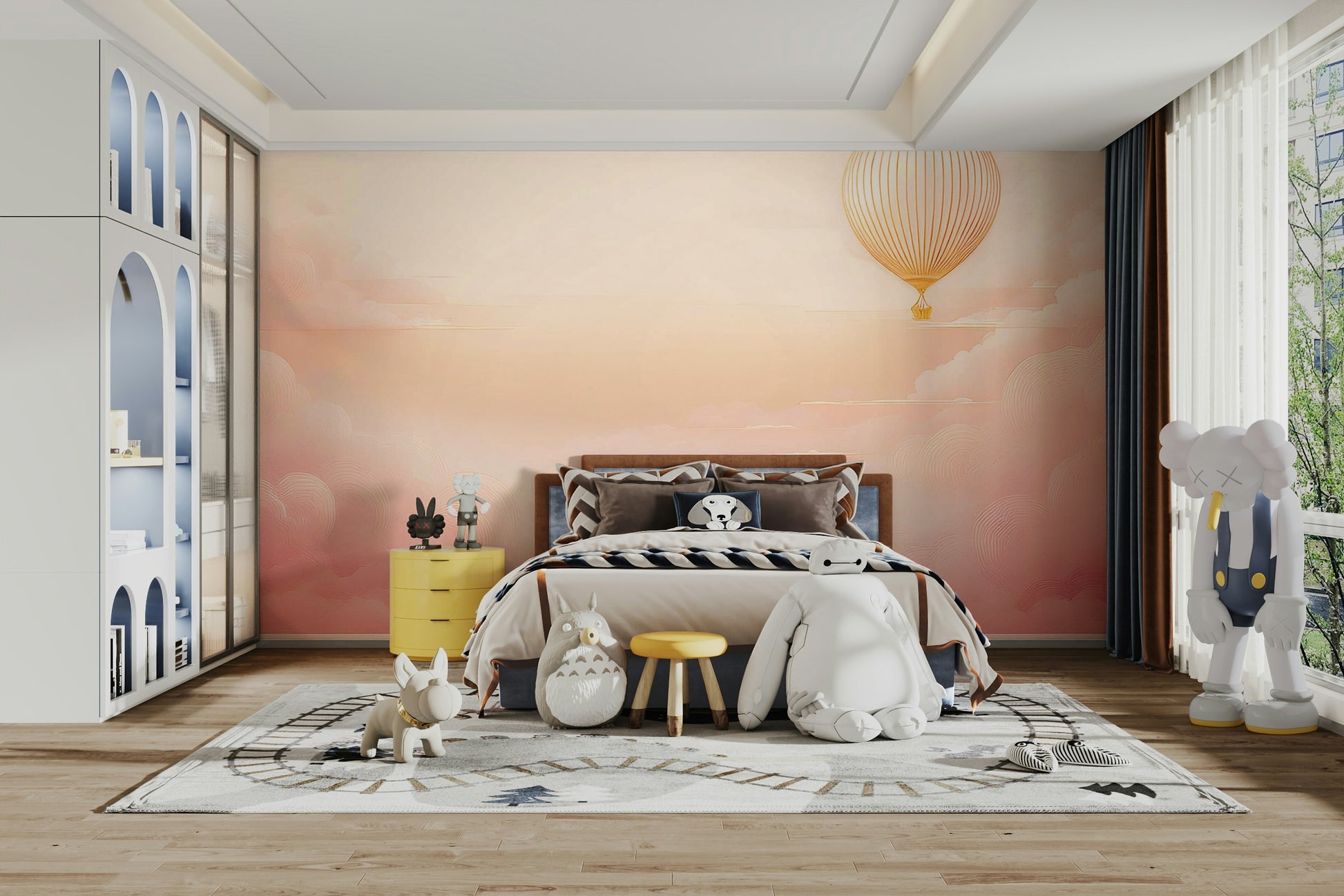 Close up of the soft color gradient on a pink sky wallpaper mural.