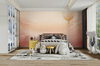 Close up of the soft color gradient on a pink sky wallpaper mural.