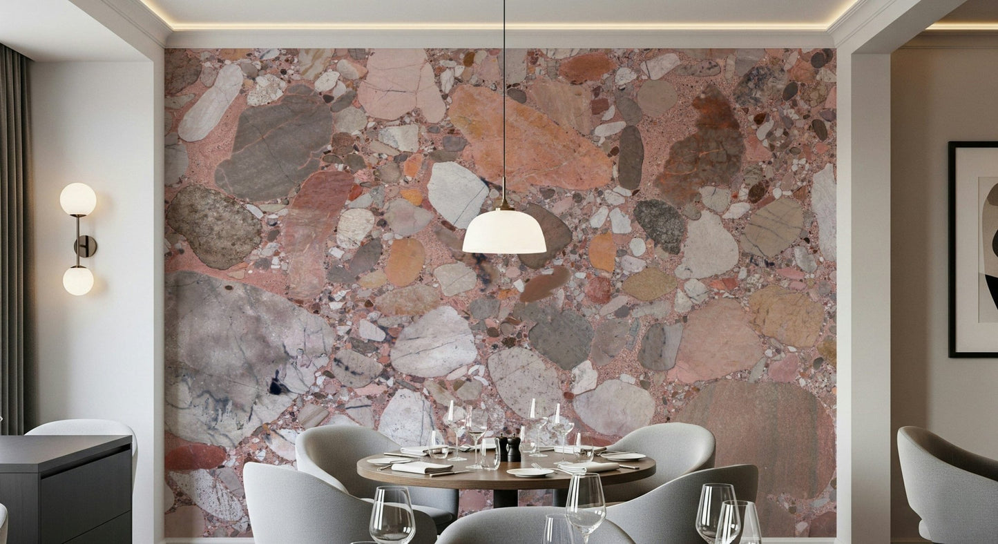 Rose Blush Terrazzo Tile wallpaper ideal statement wall feature surface.