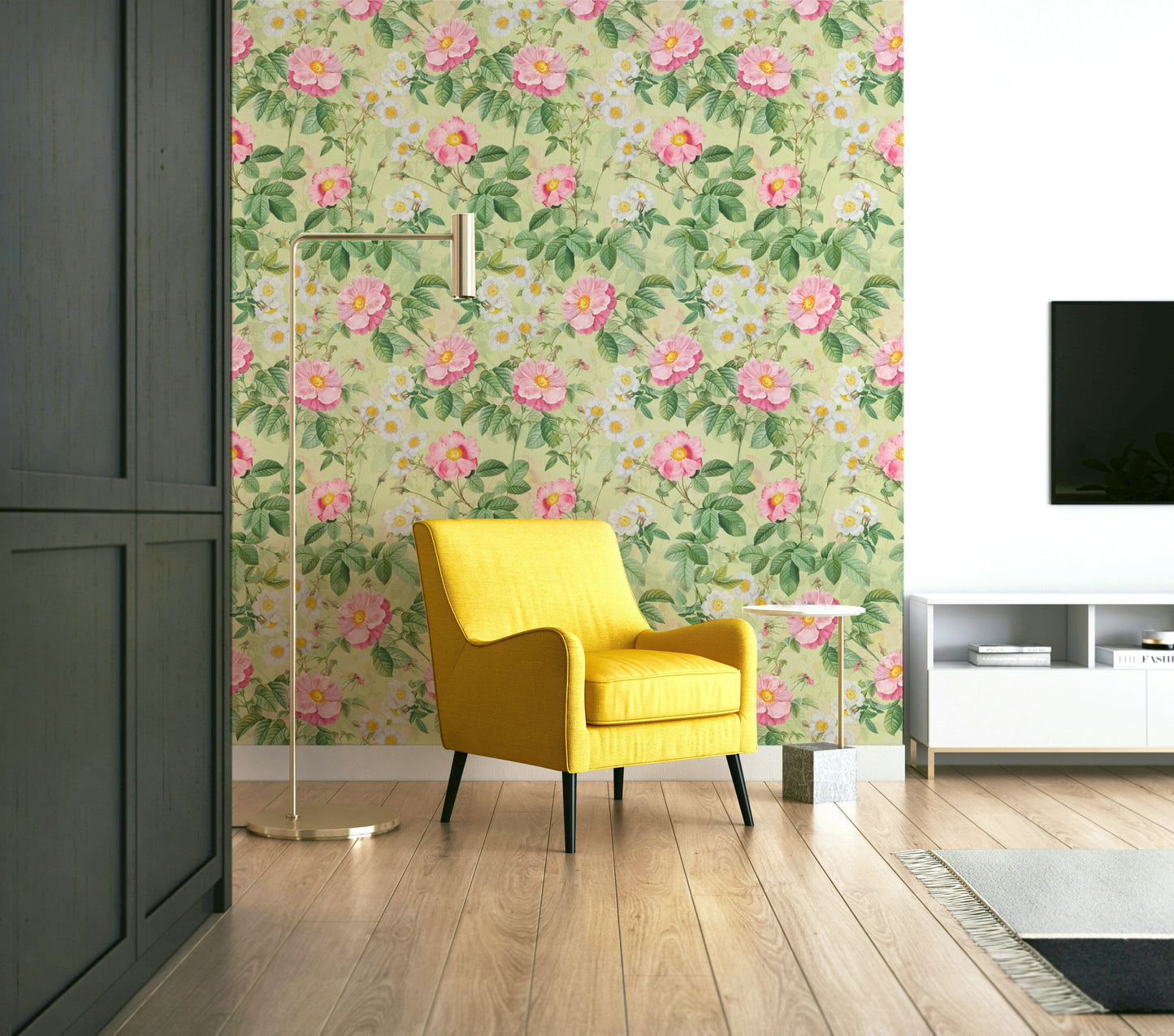 Close-up of Rose Garden Reverie wall mural with rich, blooming roses.

