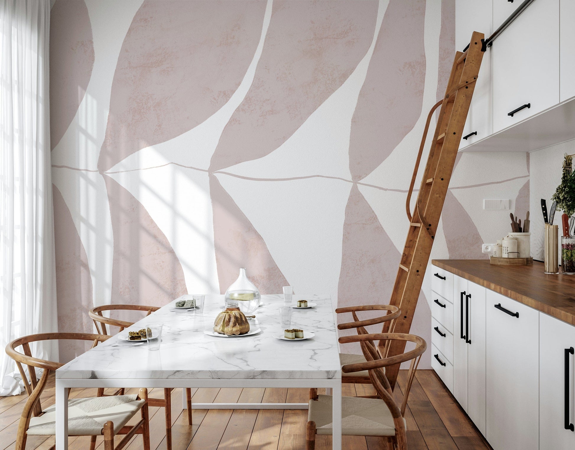 A calming floral design wallpaper mural that defines a space.

