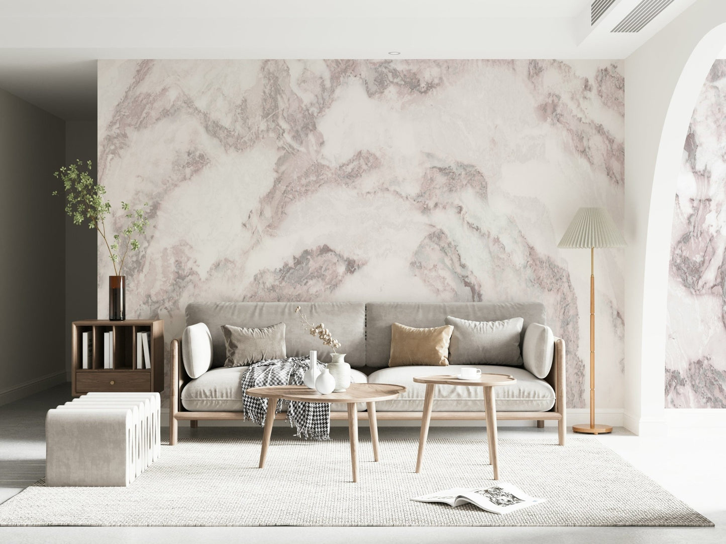 Rose Quartz Marble Wall Mural creating a refined, elegant backdrop with natural marble aesthetics.