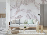 Textured wall mural with rose quartz-inspired marble patterns creating a luxurious accent wall.