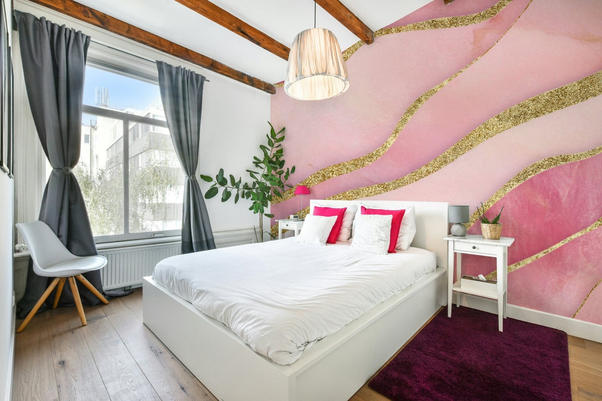 Gentle pink and ivory mural with artistic fluidity

