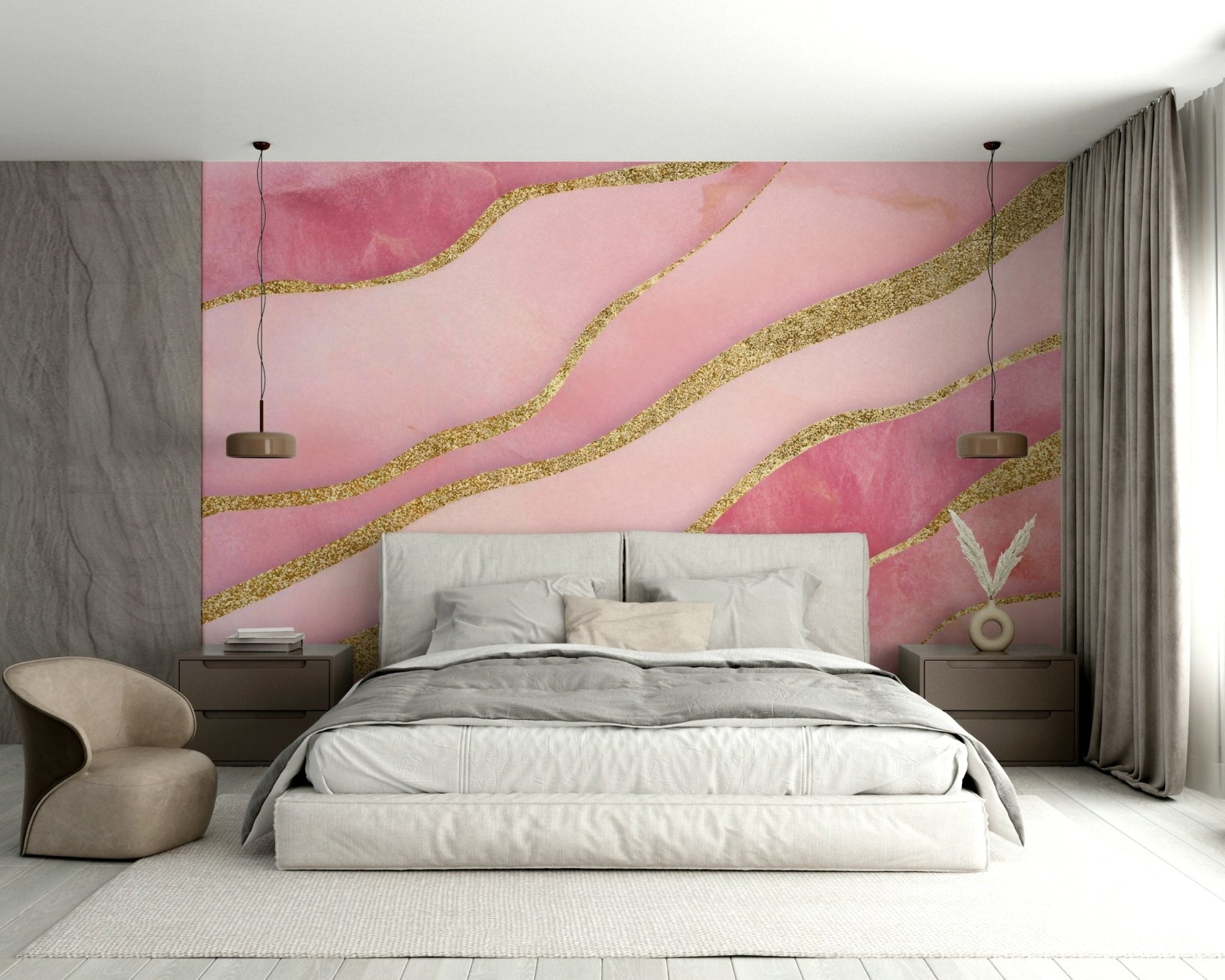 Soft flowing textures in rose-toned mural design

