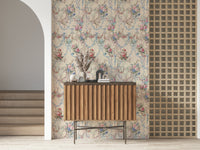 Romantic Ribbon Rose Serenade Chinoiserie wallpaper floral swags.