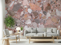 Opulent Rose Blush Terrazzo Tile mural displaying high-quality composite material grains.