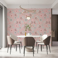 Soft and elegant Bird Wallpaper showing beautifully illustrated birds and pink roses in a delightful pattern.