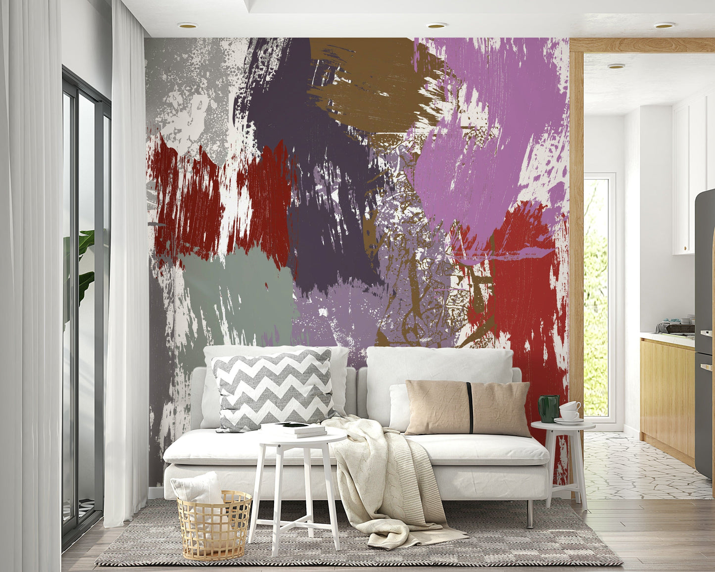 A contemplative gold floral pattern wallpaper mural for a feature wall.

