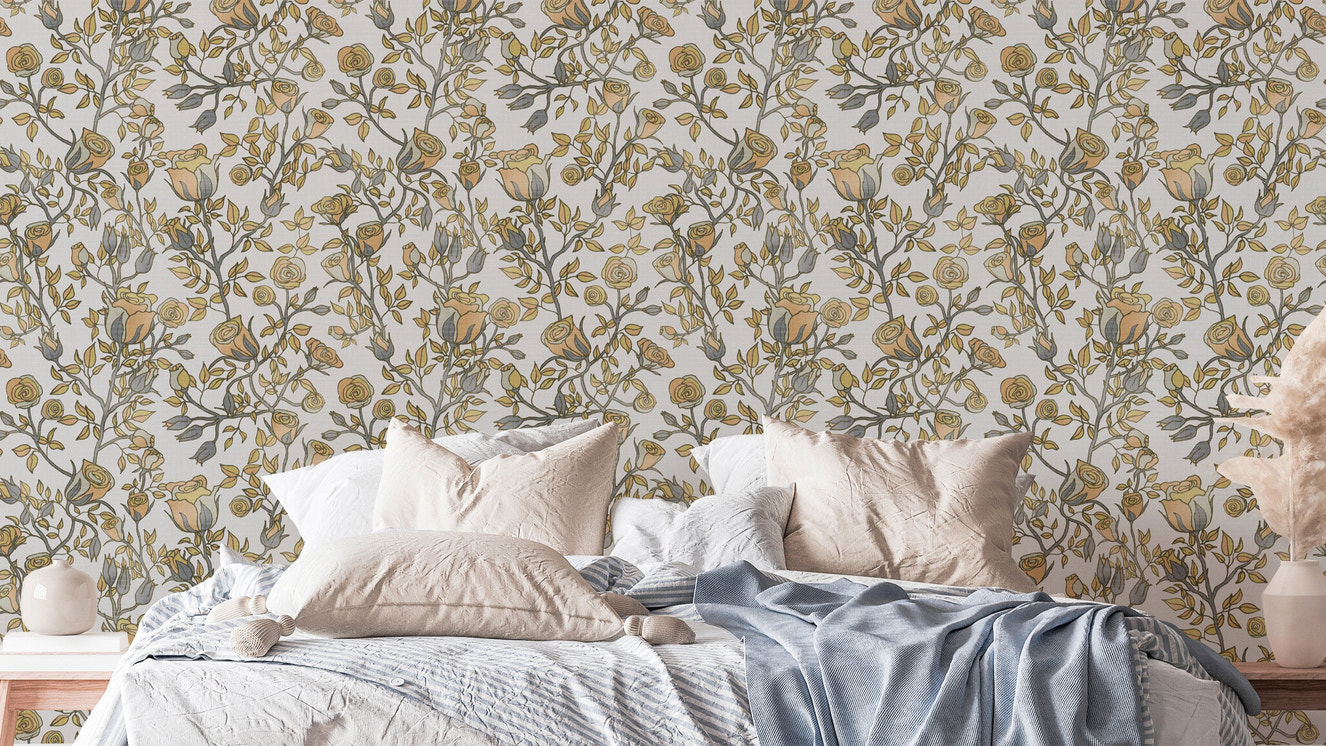 Roses Tree Golden and Gray Wallpaper