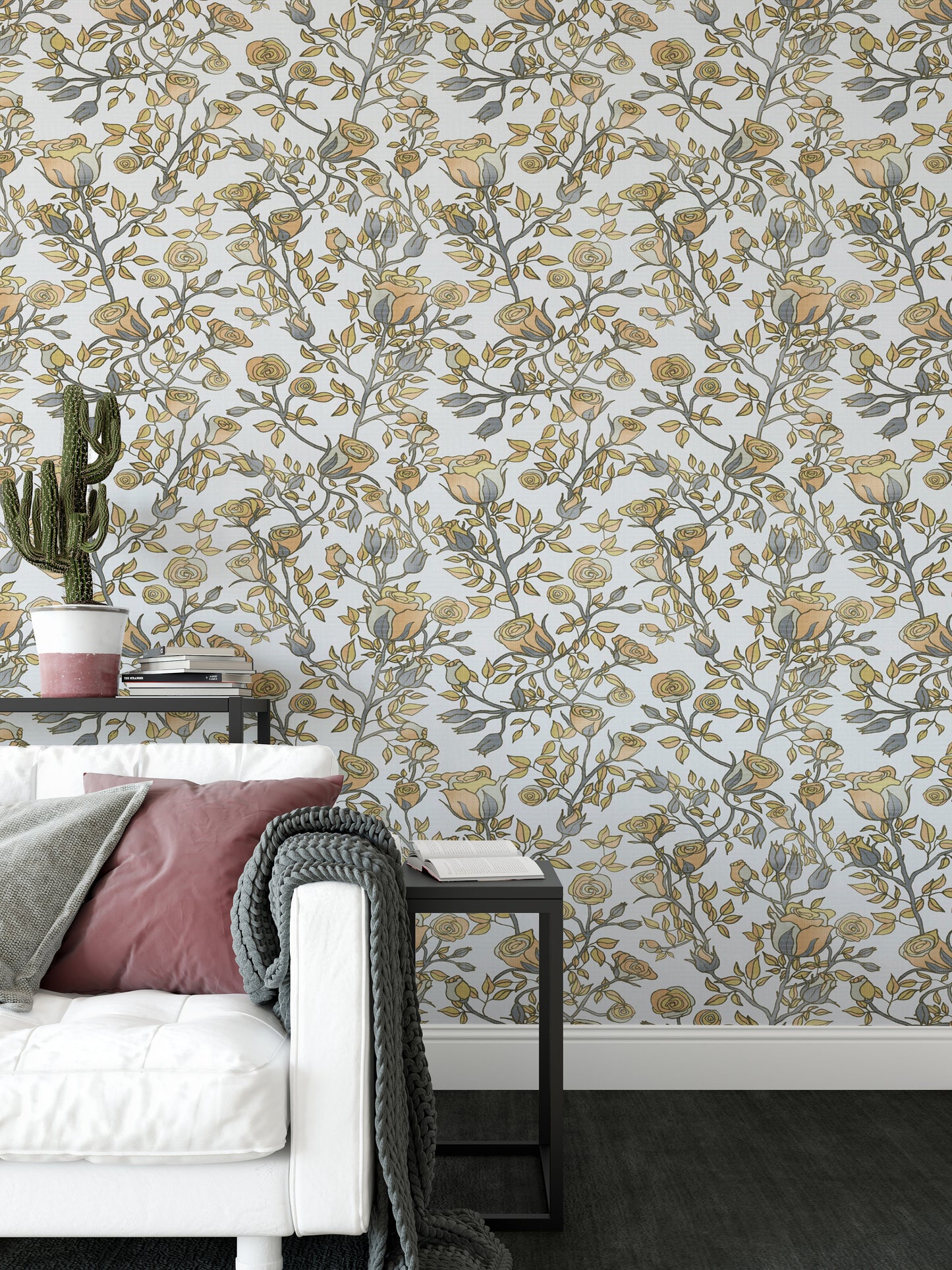 Roses Tree Golden and Gray Wallpaper