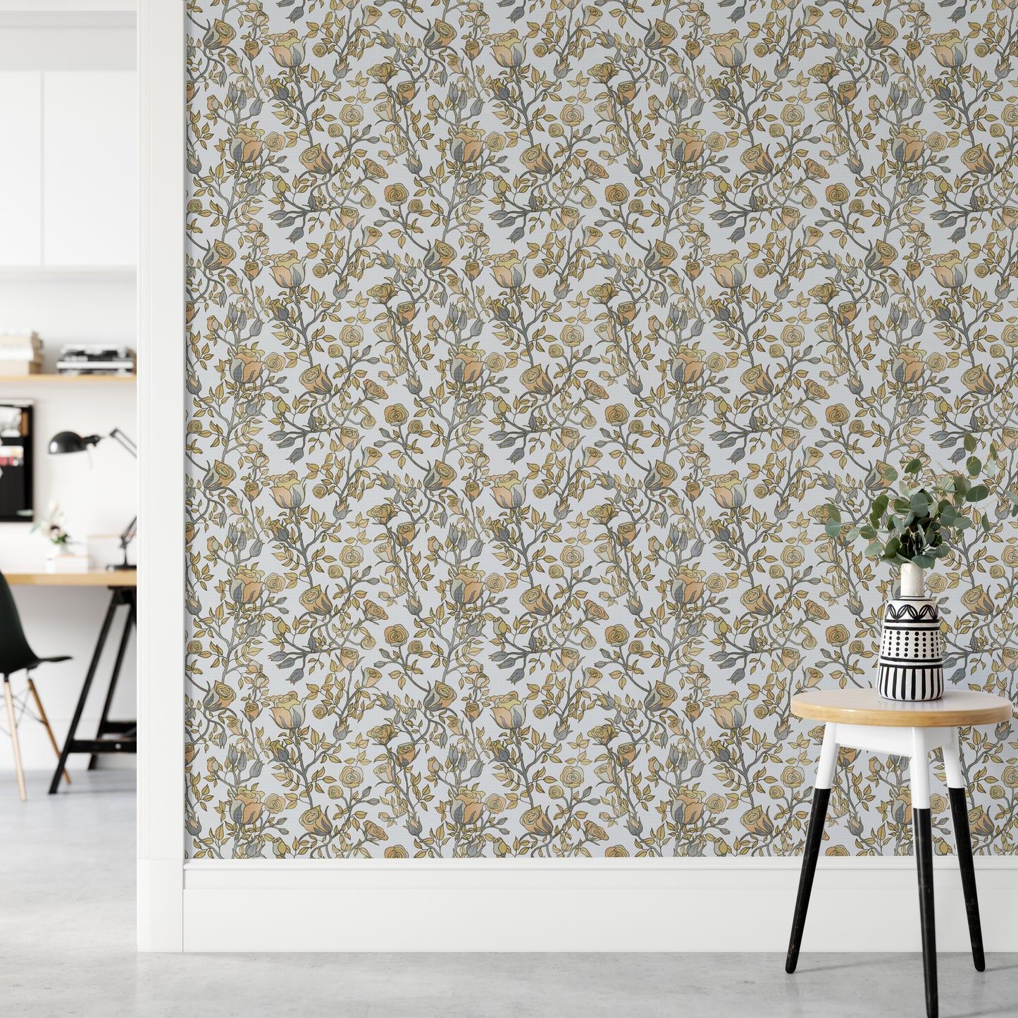 Roses Tree Golden and Gray Wallpaper