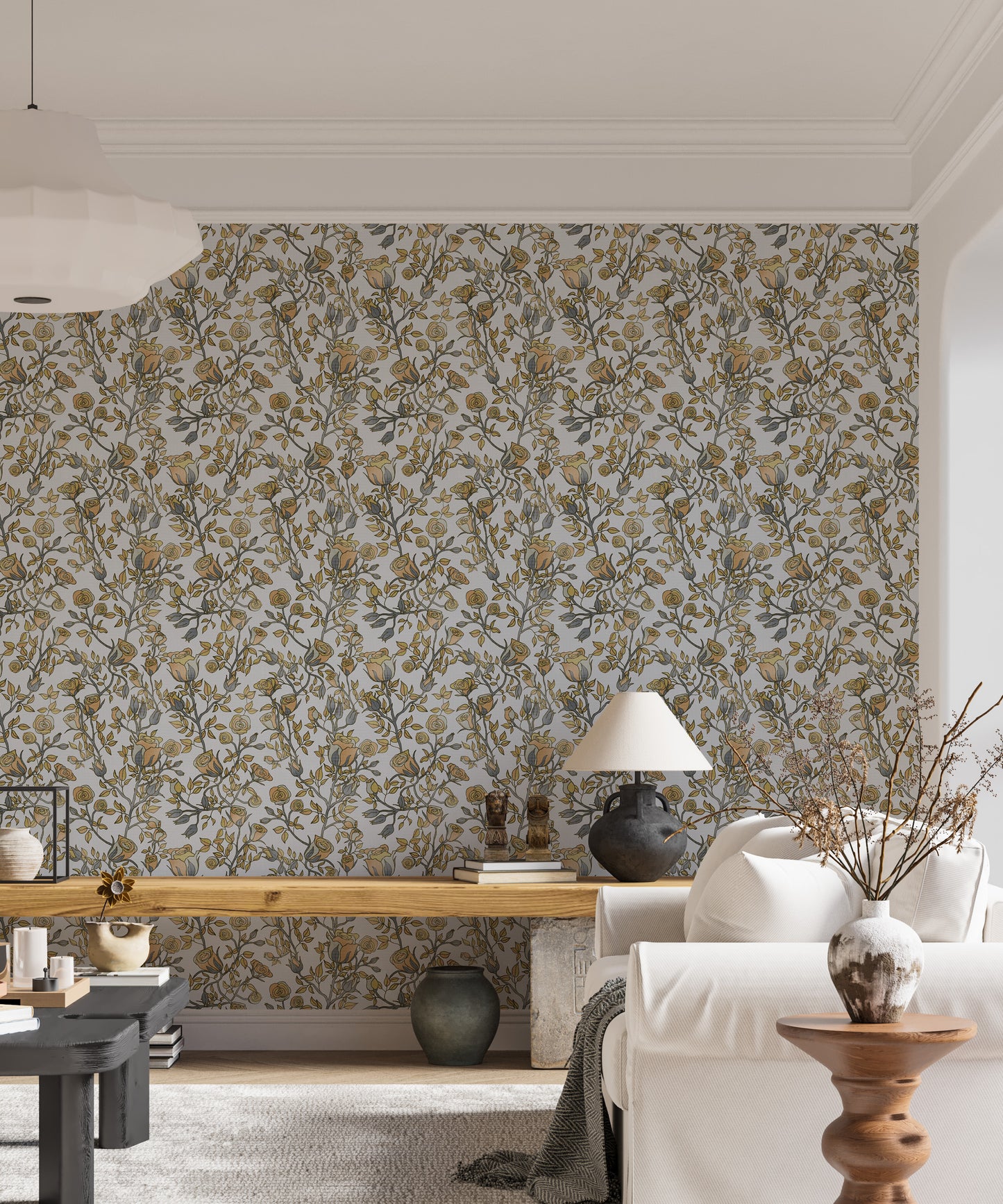 Roses Tree Golden and Gray Wallpaper