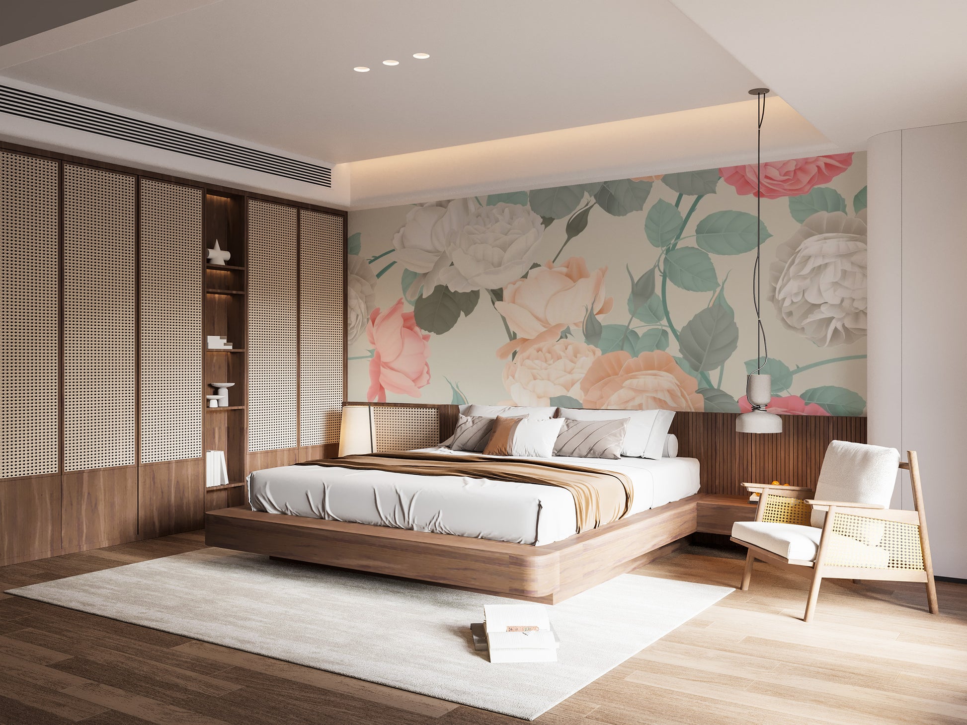 Pink & White Large Painted Roses Wallpaper Mural - Giffywalls