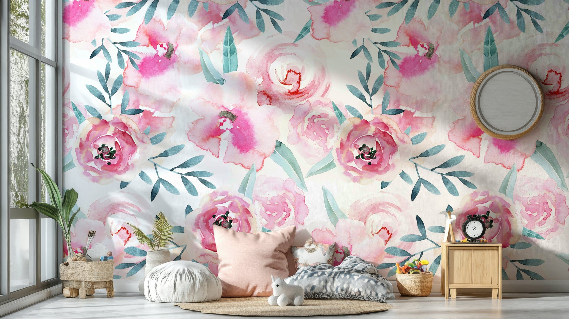 The mural has a soft, graceful feel.

