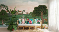 Royal Garden Serenity wall mural featuring swans and fountain