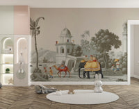 Royal Mughal on Elephant in the Forest wallpaper mural as a bedroom feature wall behind the headboard
