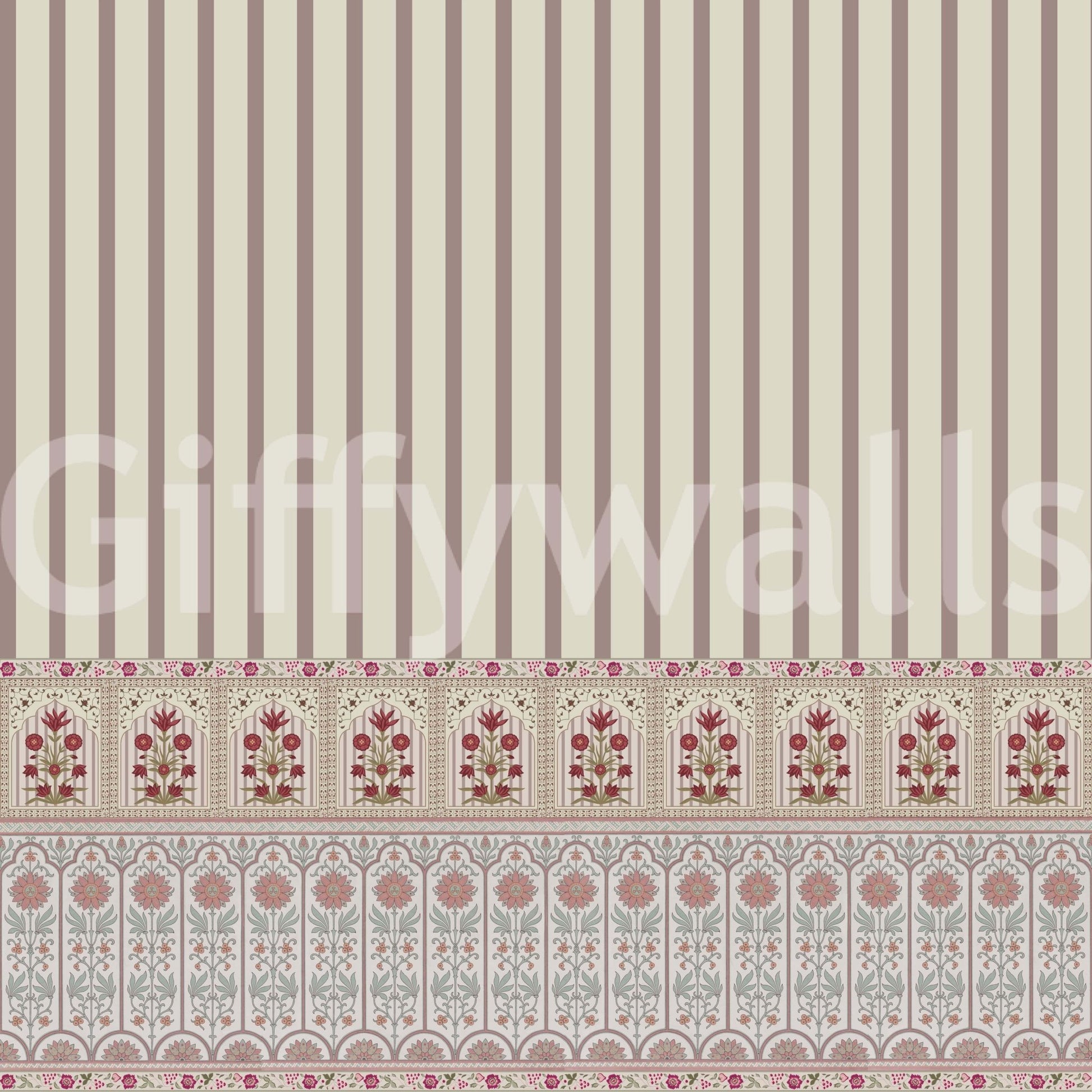 Premium matte finish mural with vintage-inspired floral columns.