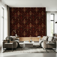 Wall covering featuring radiant ruby geometric designs for modern, chic spaces.