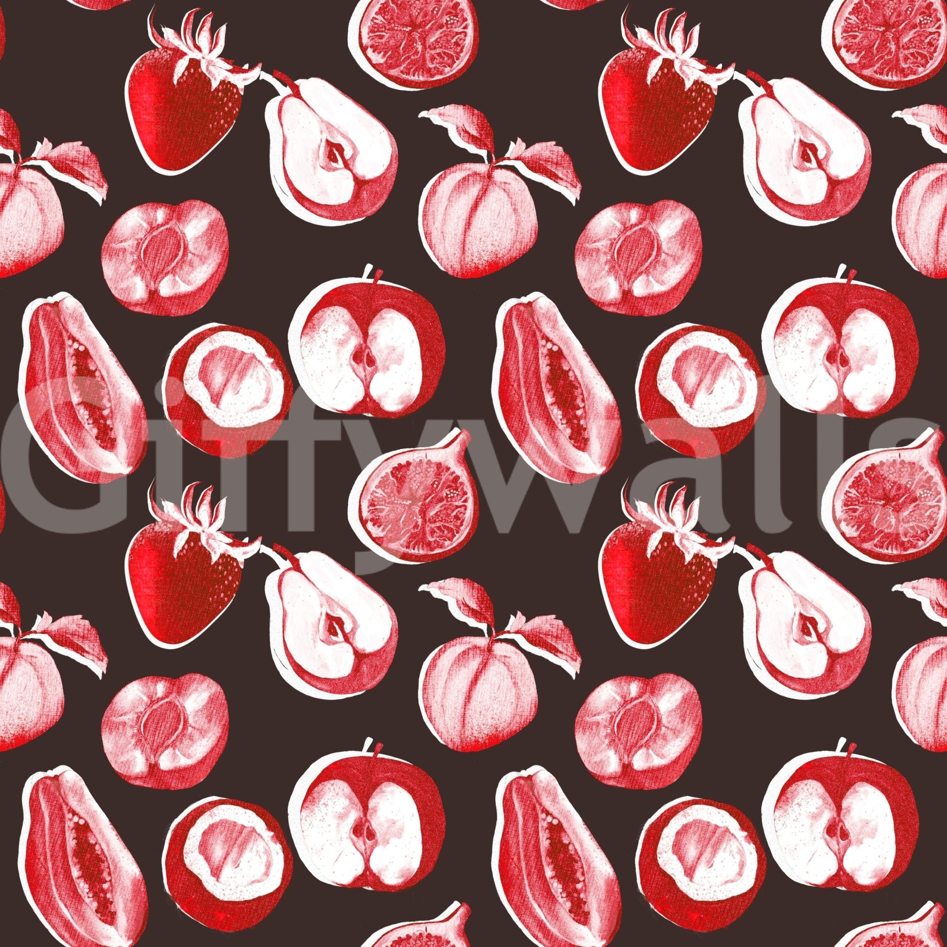 Ruby Harvest Retro summer fruits Wallpaper⁠