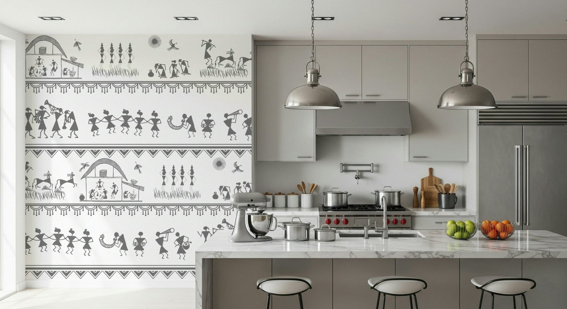 Folk art inspired rural rhythm peel and stick wallpaper