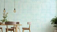 Rustic baby blue gingham wallpaper design
