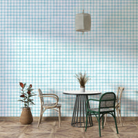 Farmhouse checkered wallpaper in soft blue

