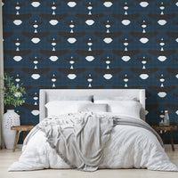 Majestic eagle flock wallpaper in rustic blue tones

