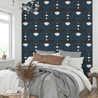 Decorative wallpaper showing bald eagles in formation

