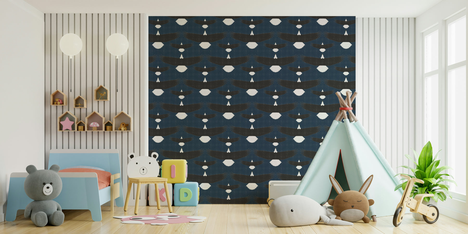 Blue wallpaper with nature-inspired eagle imagery

