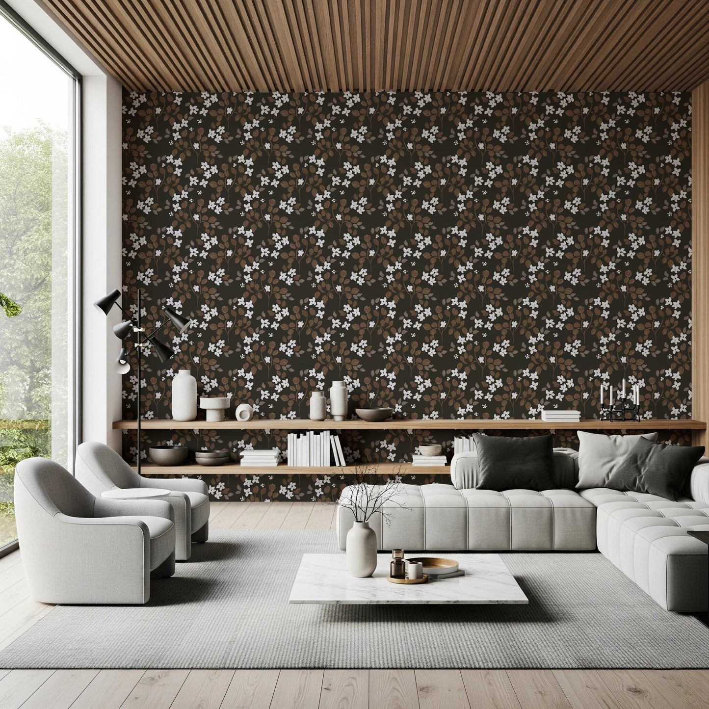 Rustic Bloom Small white oil painted flowers Wallpaper⁠