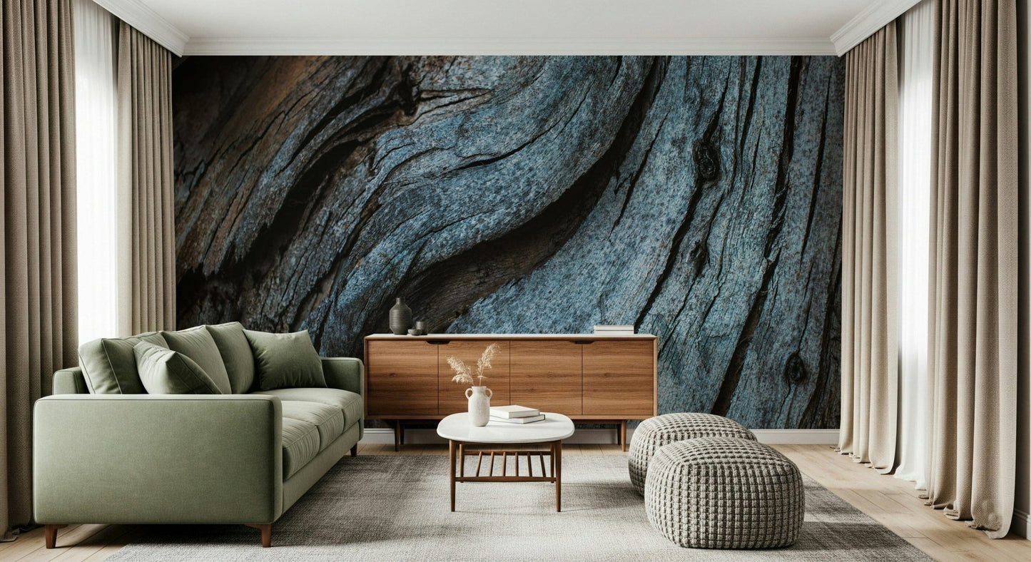 Wall mural showcasing distressed blue wooden planks for rustic, coastal, or cottage-inspired décor.