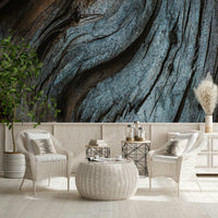 Decorative wall mural with layered wooden textures in blue tones for farmhouse, loft, or beach-style interiors.