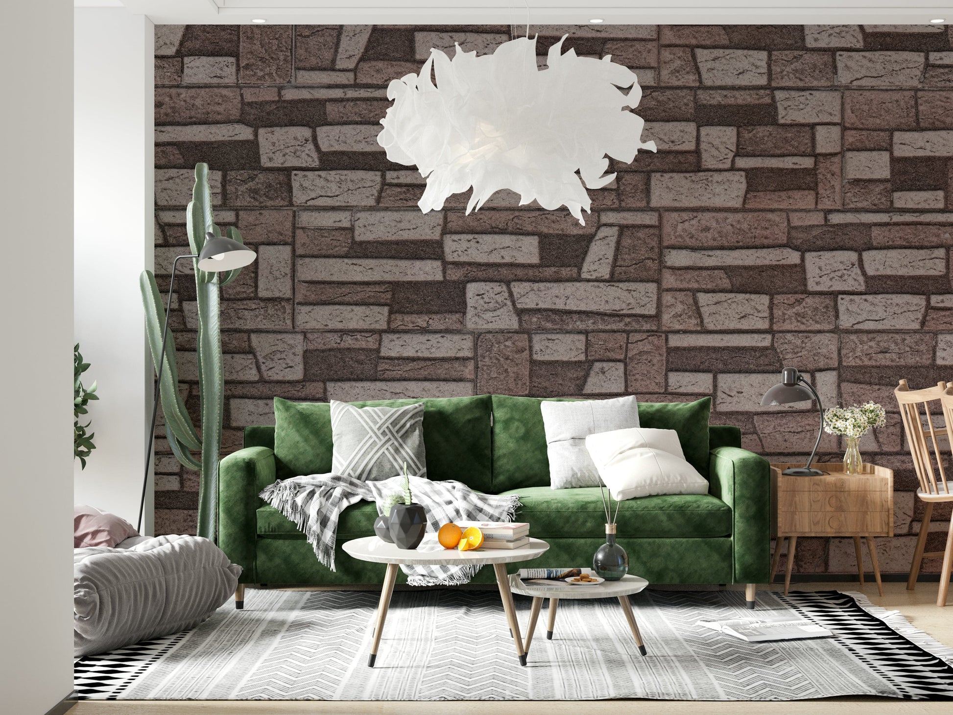 Decorative wall covering featuring classic rustic brickwork design