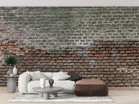 Soiled Dirt & Rustic Brick wallpaper mural shown as a full feature wall that highlights the design