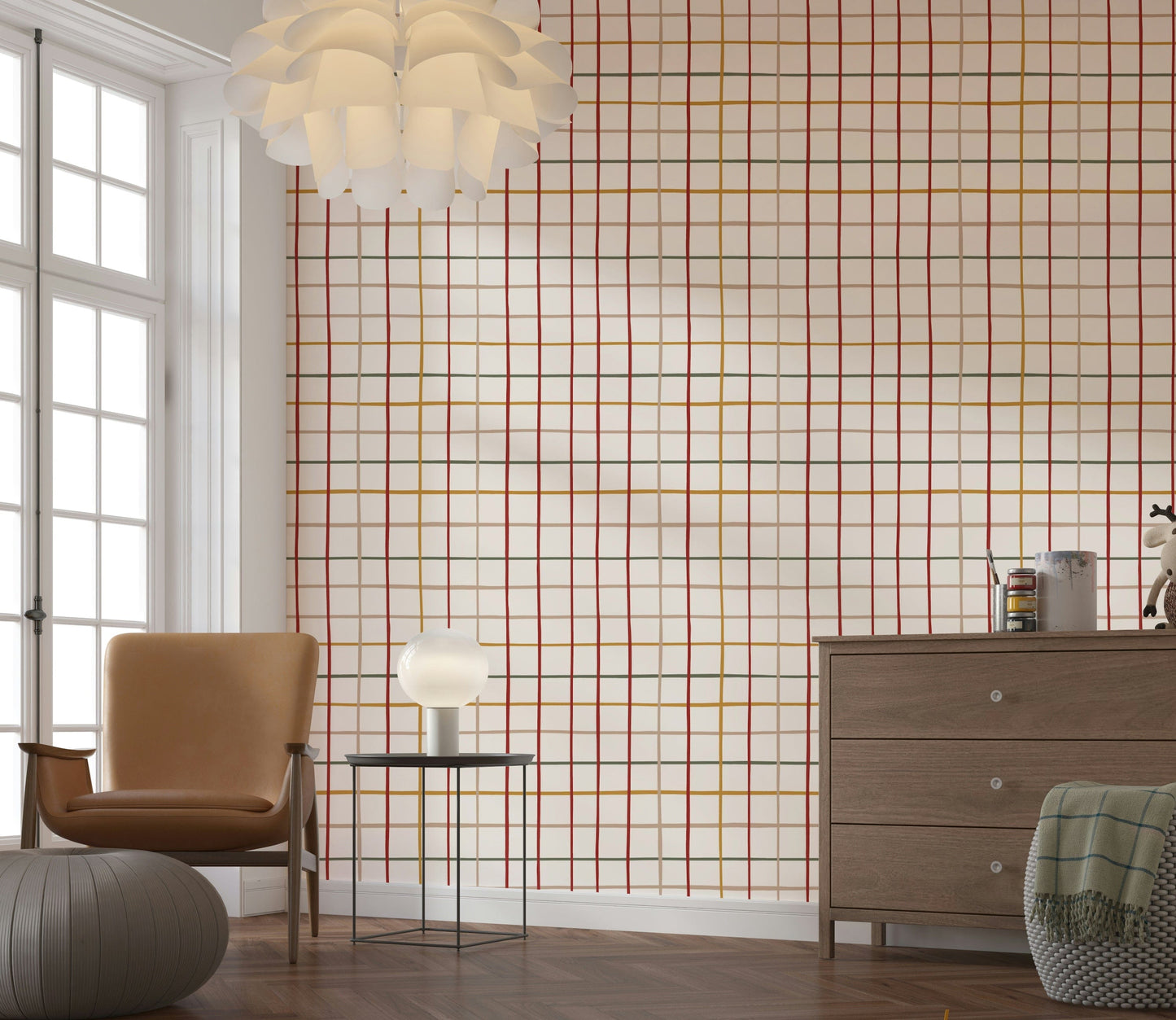 Warm and cozy checkered wallpaper pattern bringing a relaxed, homely vibe.