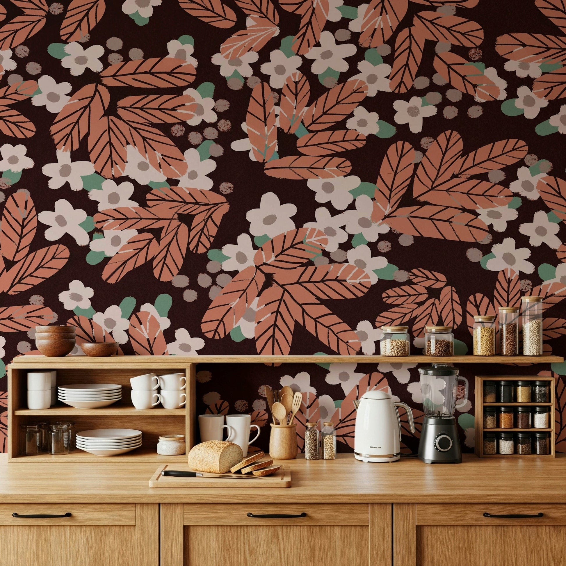 A calming floral design wallpaper mural that defines a space.

