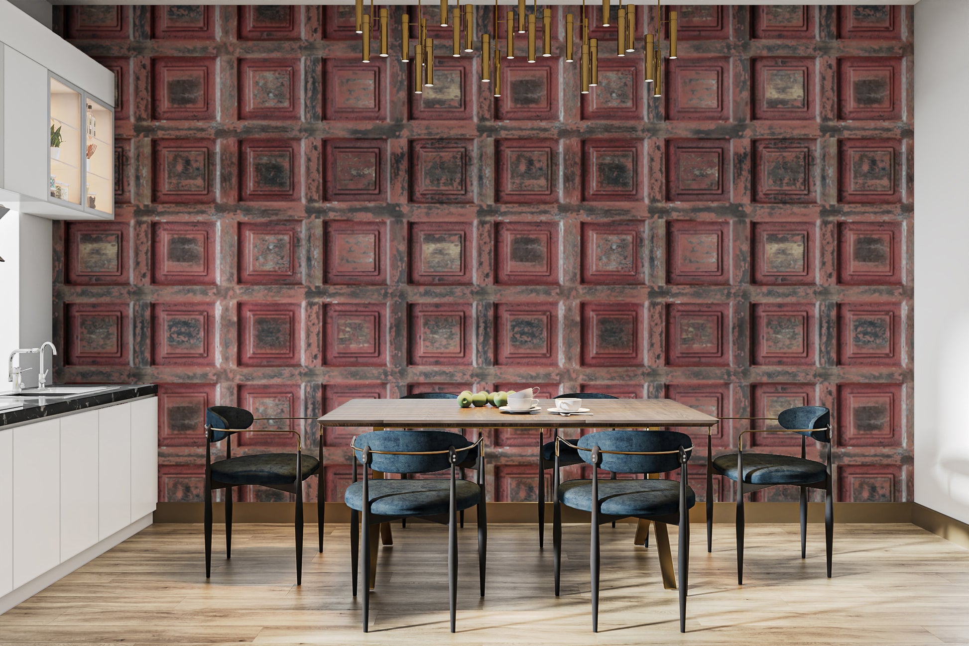 Textured distressed red wood wallpaper for home decor
