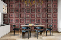 Textured distressed red wood wallpaper for home decor
