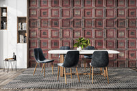 Industrial-style red wood wall mural for interiors
