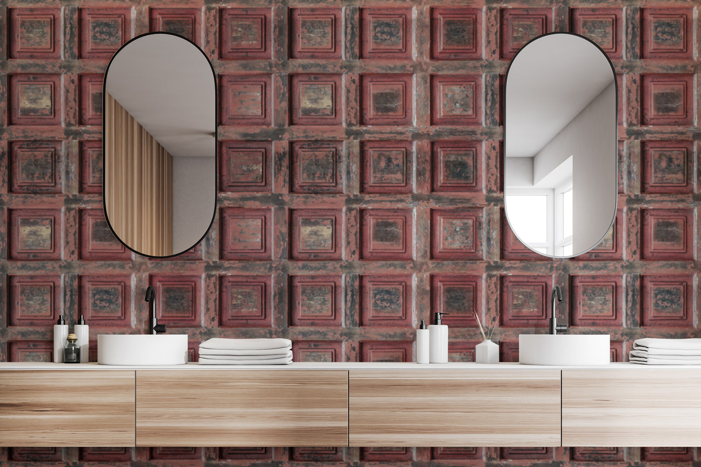 Antique wood panel wallpaper for farmhouse decor
