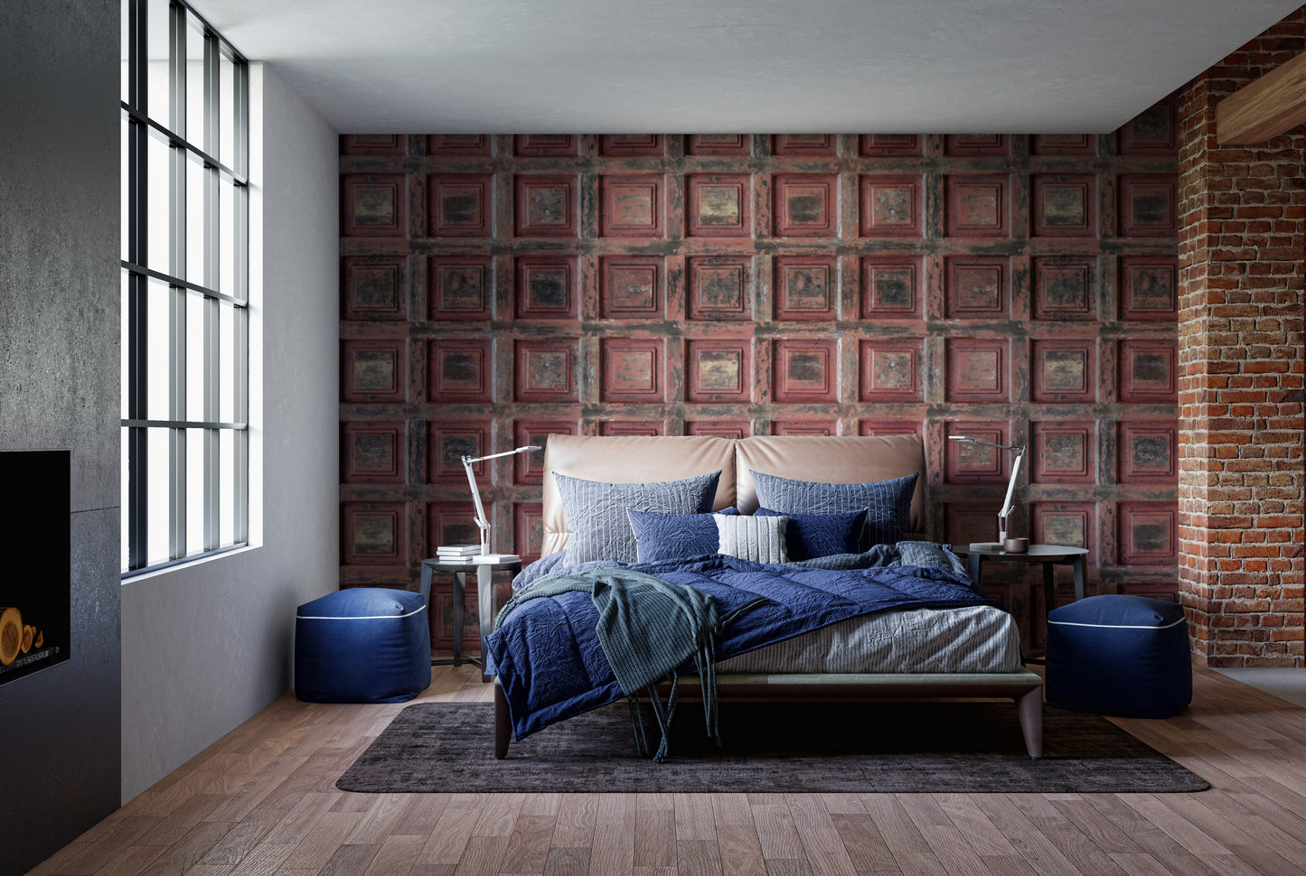 Rustic wooden wallpaper with distressed red texture
