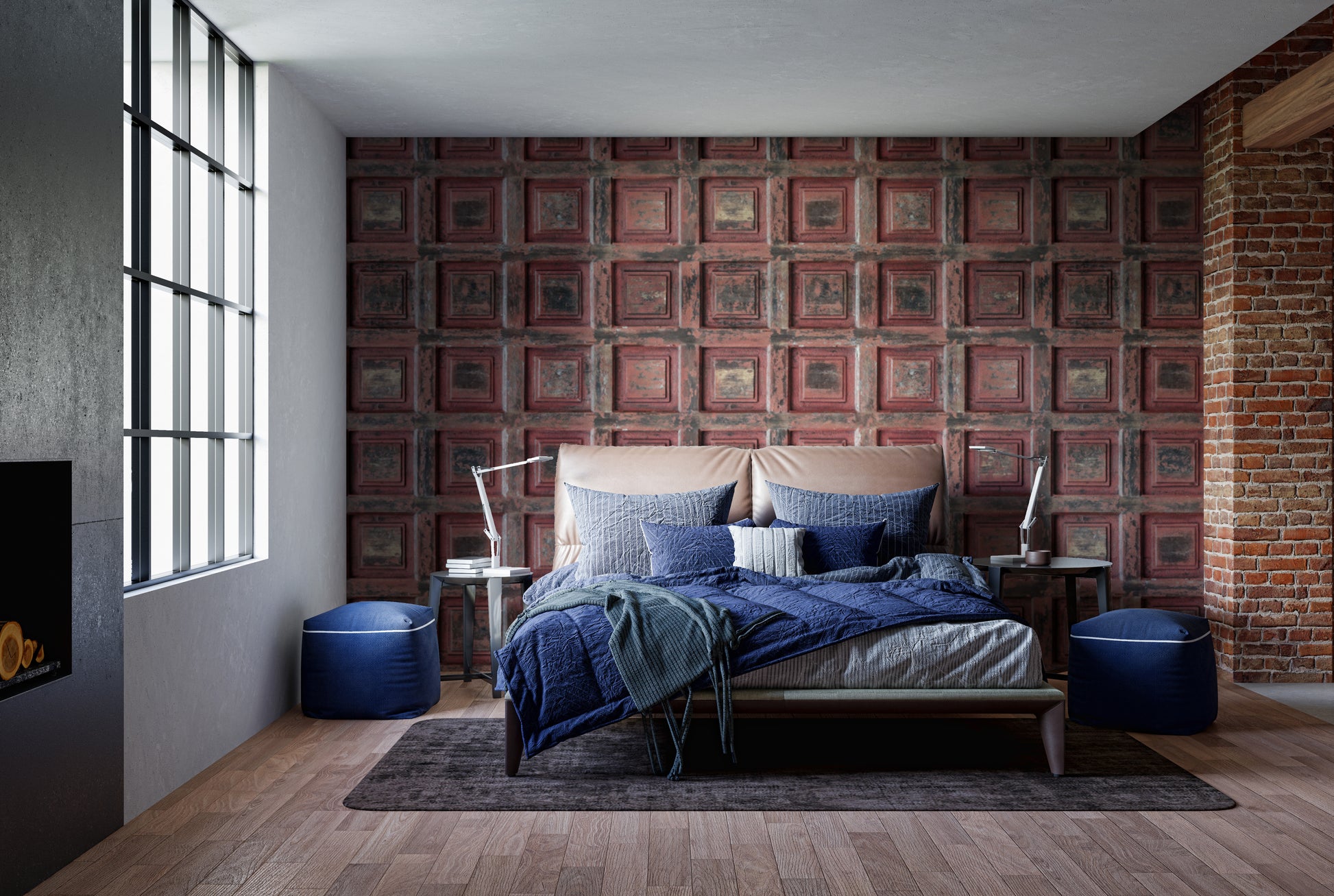 Rustic wooden wallpaper with distressed red texture
