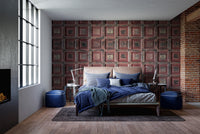 Rustic wooden wallpaper with distressed red texture
