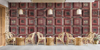 Aged red wood panel wallpaper for industrial interiors
